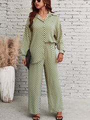 Plaid Print Two Piece Set Shirt & Pants Outfits Women's Clothing