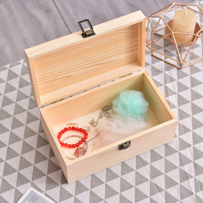 Unfinished Wooden Box With Hinged Lid, Rectangle Keepsake Box