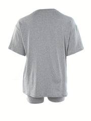 Eye & Slogan Print Tee & Shorts Home Wear Set
