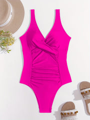 Ruched One Piece Swimsuit V Neck Backless Bathing Suit Women's Swimwear
