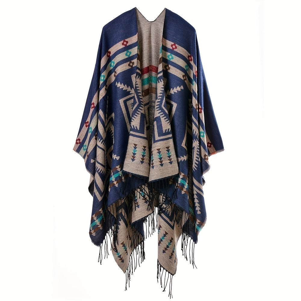 Geometric Print Cashmere Shawl with Tassels
