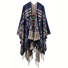 Geometric Print Cashmere Shawl with Tassels