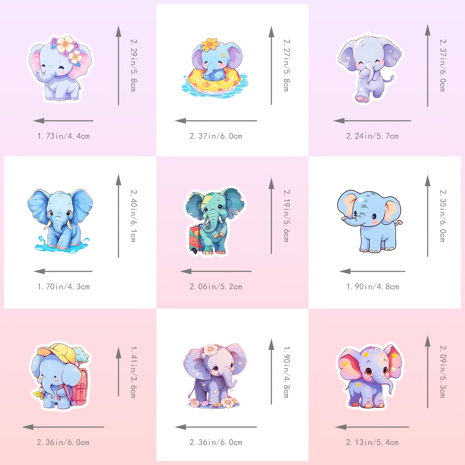 50pcs Cartoon Elephant Waterproof Vinyl Animal Stickers
