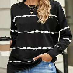 Striped Dropped Shoulder Crew Neck Sweatshirt Loose Long Sleeve Pullover