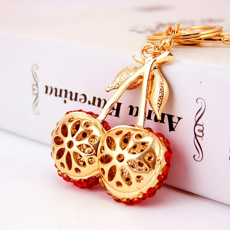 Cherry Charm Keychain Rhinestone Fruit Shape Key Ring Bag Pendant Ornaments