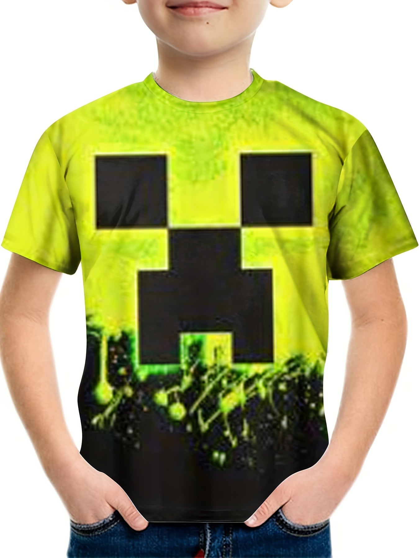 Pixel Abstract Geo Print T shirt Boys Kids Casual Shirt Sleeve Comfy Summer
