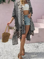 Leopard Print Cover Up Shirt Kimono Sleeve Robe