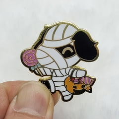 Lucky Band Dog Enamel Brooch Pin Vintage Halloween Pumpkin & Puppy