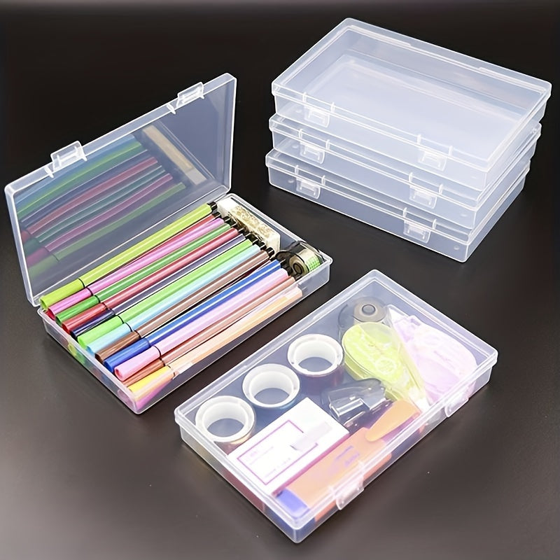 4pcs Transparent Stationery Box Rectangular Plastic Clear Tool Parts Small Box