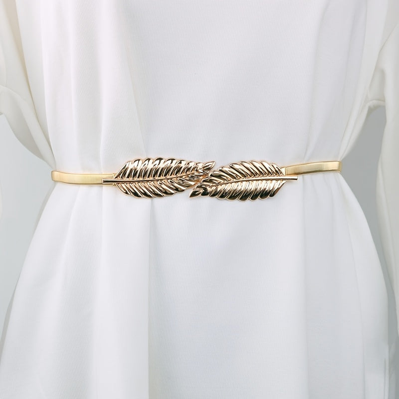 Metal Elastic Belt Stretch Leaf Vintage Thin Waist Belt For Dress Jeans