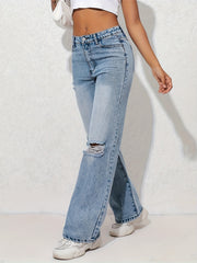 Distressed Wide Leg High Waist Denim Pants