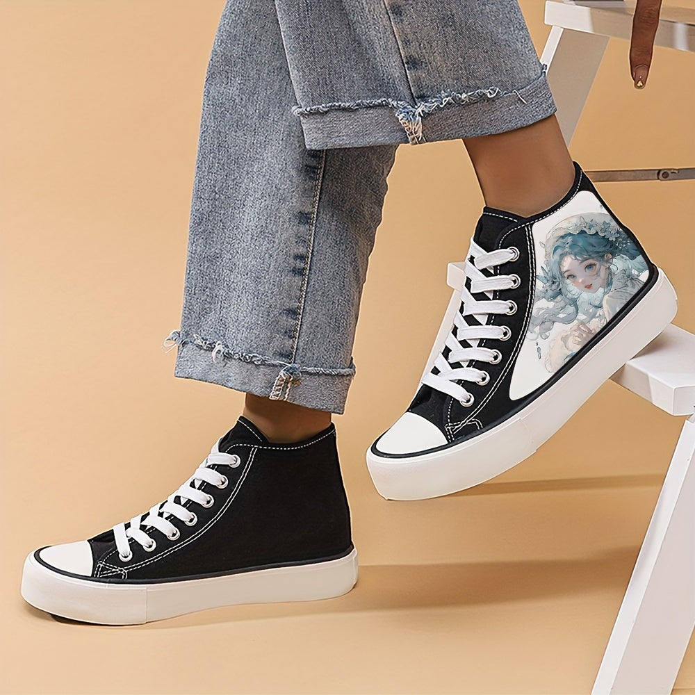 Anime Girl Pattern Lightweight High Top Breathable Canvas Sneakers