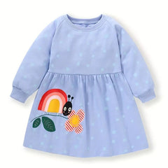 Sweet Bee Embroidered Toddler Girl's Long Sleeve Cartoon Dress