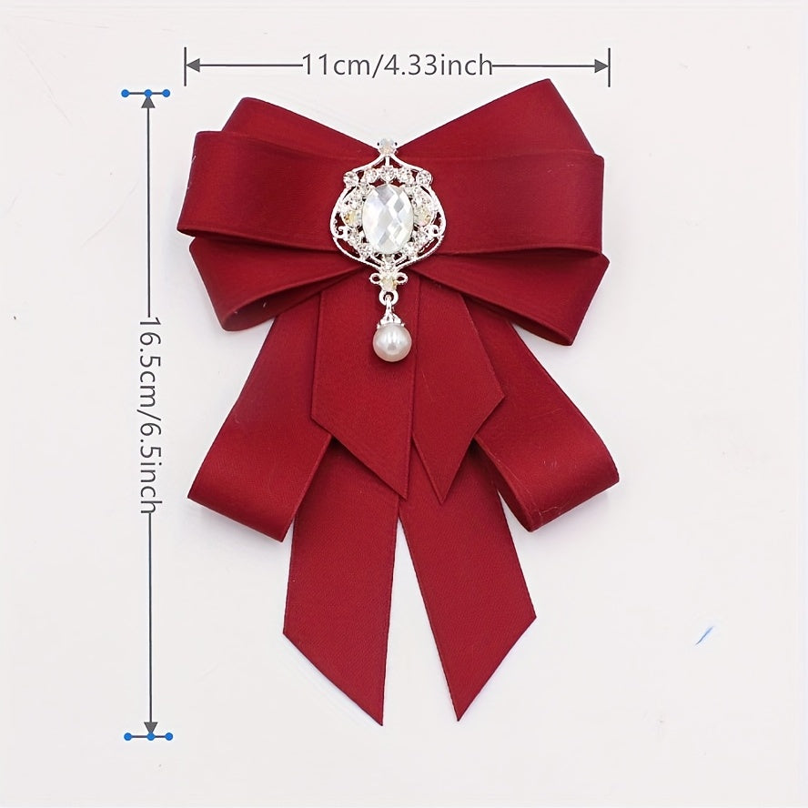 Crystal Decor Ribbon Bow Tie Faux Pearl Pendant Pre tied Bowknot