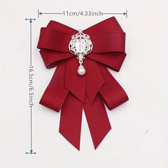 Crystal Decor Ribbon Bow Tie Faux Pearl Pendant Pre tied Bowknot