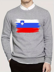 Slovenia Flag Print Men's Long Sleeve T shirt Slim Fit Crew Neck Tops