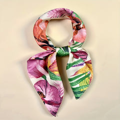 Red Boho Flower Print Bandana Classic Satin Square Scarf Head Wraps for Women