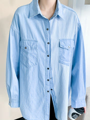 Colorblock Button Up Long Sleeve Denim Shirt