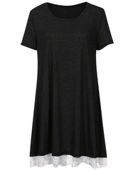 Casual Dress Women's Plus Contrast Lace Trim Short Sleeve Round Neck