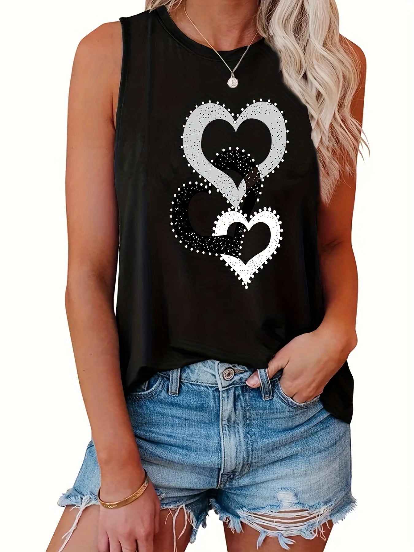 Three Hearts Linked Print Tank Top for Summer