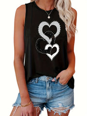 Three Hearts Linked Print Tank Top for Summer