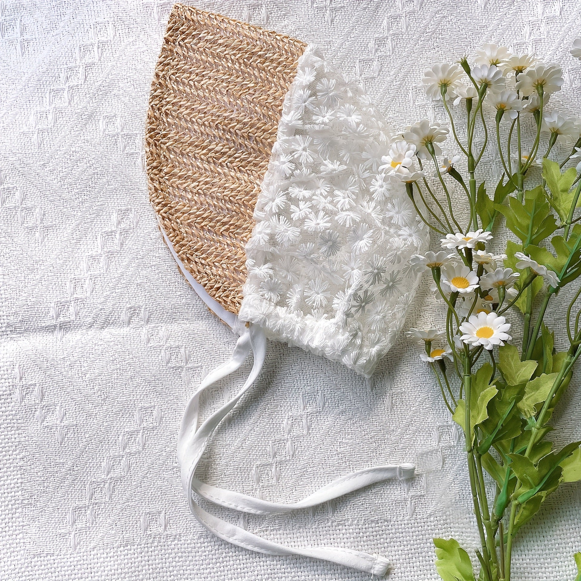 Flower Mesh Stitching Straw Cap Sun Protection Breathable Outdoor Traveling Cap