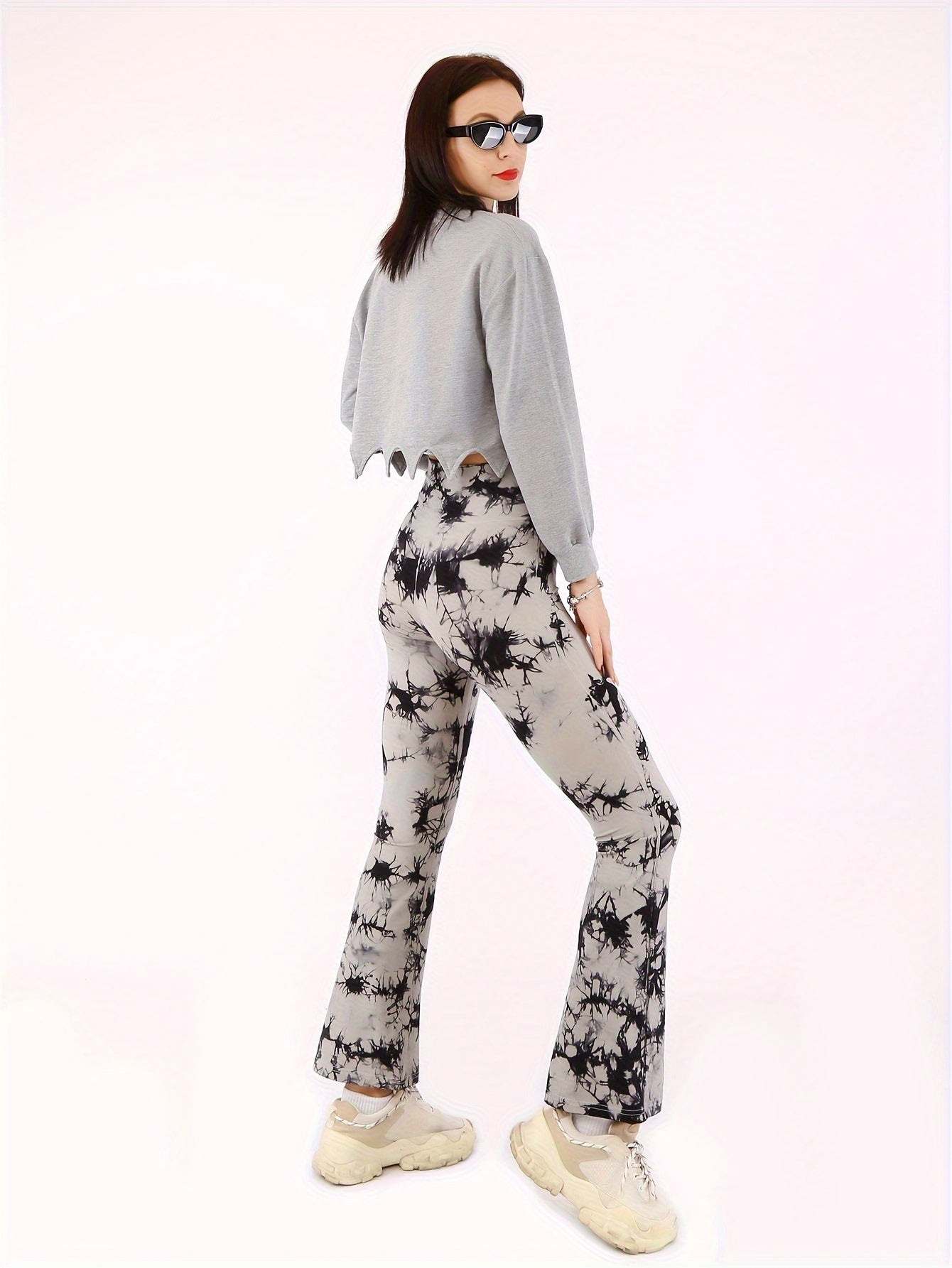 Tie Dye Flared Yoga Pants Cross Waist Activewear