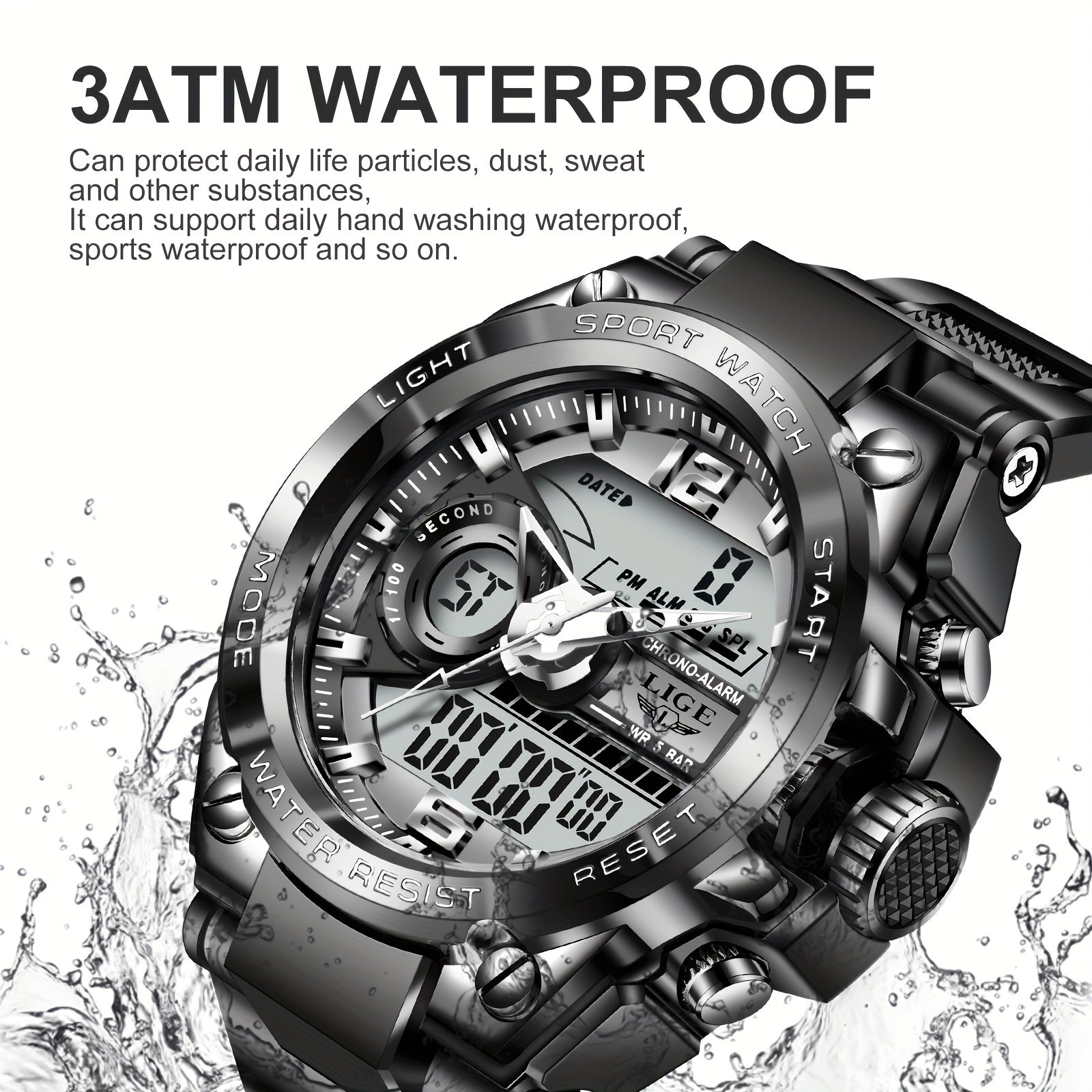 LIGE Boy's Digital Military Watch 50m Waterproof LED Quartz Student Sport Watch
