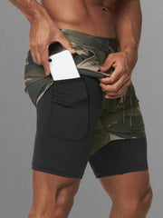 Double Layer Shorts Men's Stretch Sports Shorts For Gym Workout