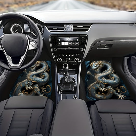 4pcs Dragon Pattern Car Floor Mats Water Absorbent Non-slip Stain Resistant Mats