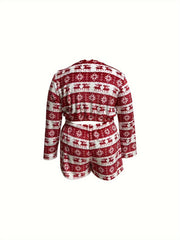 Women's Plus Elk & Snowflake Flannel Crop Top & Shorts Pajamas Set