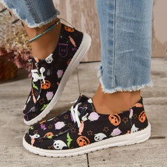 Women's Pumpkin Print Canvas Shoes Lightweight Lace Up Outdoor Shoes