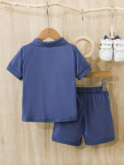 Boys Zipper Polo Shirt and Shorts Set for Summer