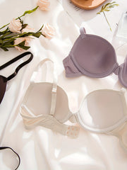 3pcs Solid T-Shirt Bras Comfy Push Up Bra Women's Lingerie