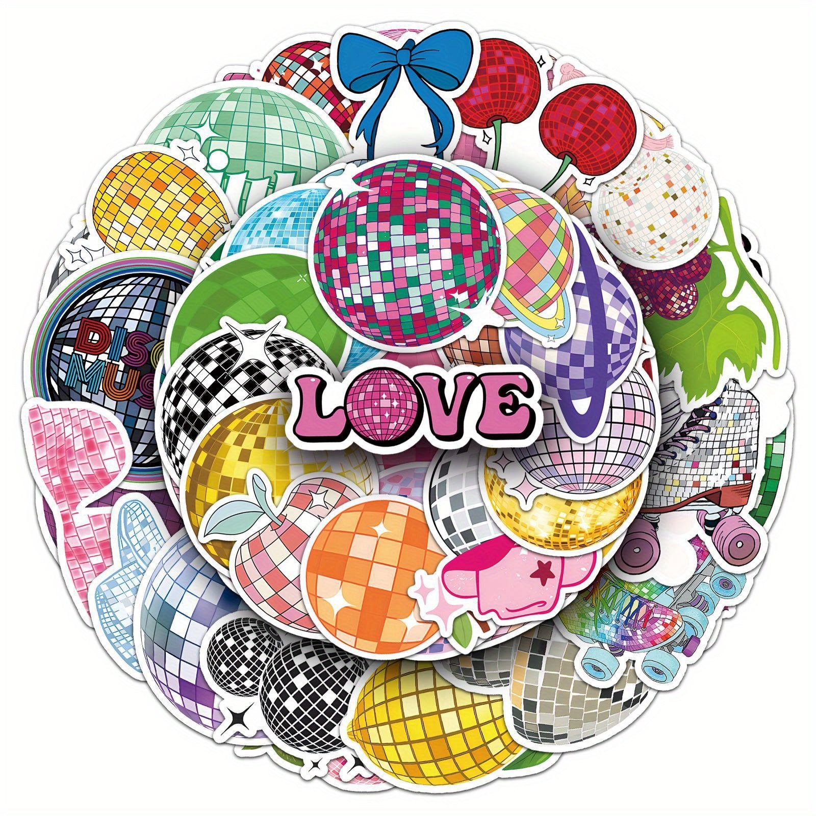50pcs Disco Party Cartoon Graffiti Stickers Love & Peace Theme for Water Bottles