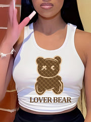 Bear Print Tank Top Sleeveless Crew Neck Casual