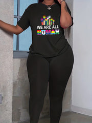 LGBT Casual Outfits Two Piece Set Women's Plus Rainbow Tee & Leggings