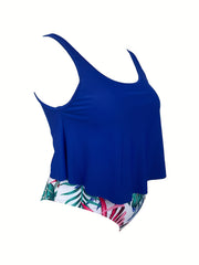 Vacay Tankini Set Women's High Stretch Tank Top & Tropical Print