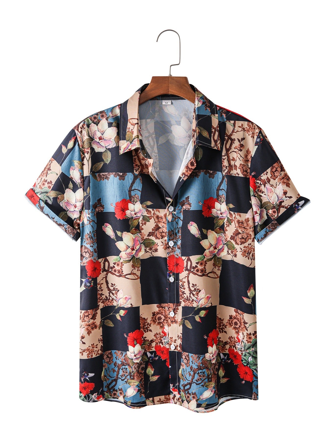 Men's Digital Printed Flower Short Sleeve Shirt