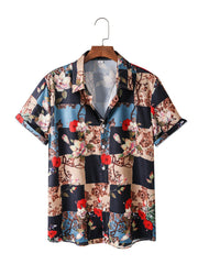 Men's Digital Printed Flower Short Sleeve Shirt