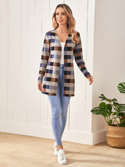 Plaid Print Cardigan Open Front Long Sleeve Outerwear