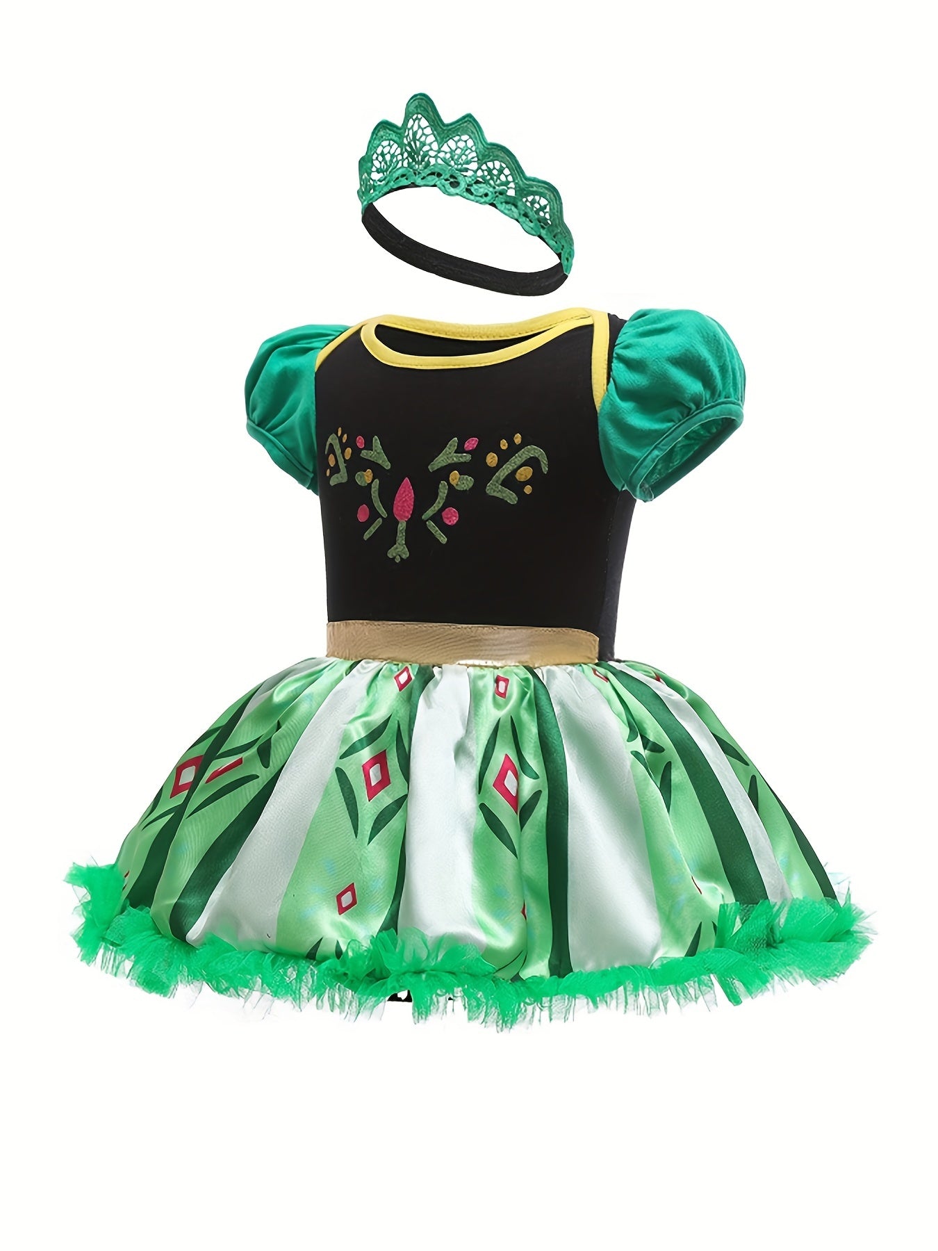 3pc Baby Girls Mesh Princess Dress & Headband & Shoes Costume For Halloween