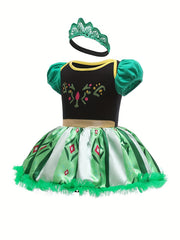 3pc Baby Girls Mesh Princess Dress & Headband & Shoes Costume For Halloween
