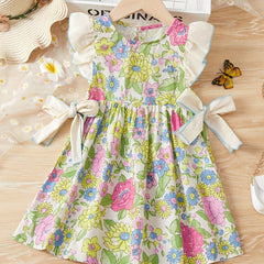 Girls' Spring Floral Flutter Sleeve Casual Dress - Party Vacation Dress
