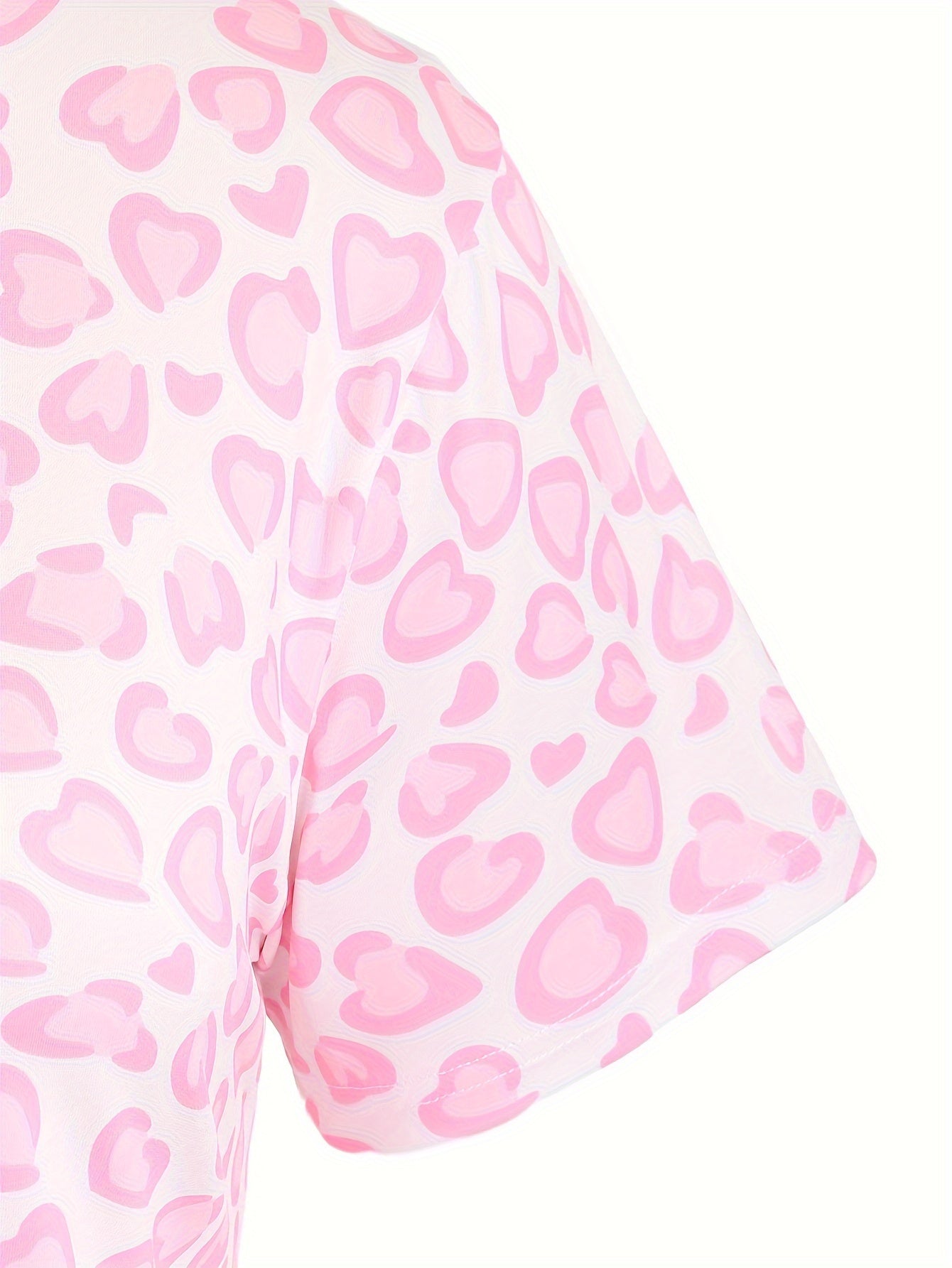 Heart Print Pajamas Set Short Sleeve Tee & Shorts 2 Piece Set