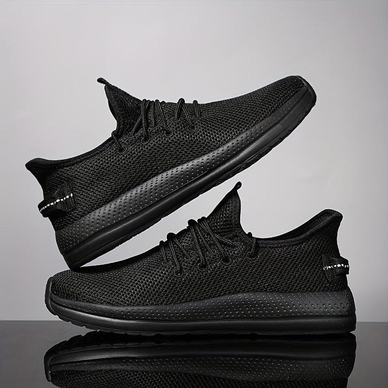 Men's Lace Up Solid Sneakers Lightweight Fabric Breathable Running Shoes