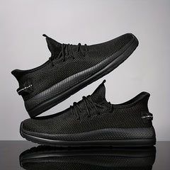 Men's Lace Up Solid Sneakers Lightweight Fabric Breathable Running Shoes