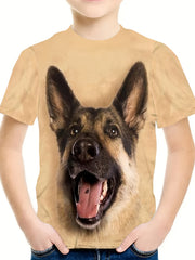 3D Puppy Graphic Crew Neck Tshirt Girls Casual Pullover Tops