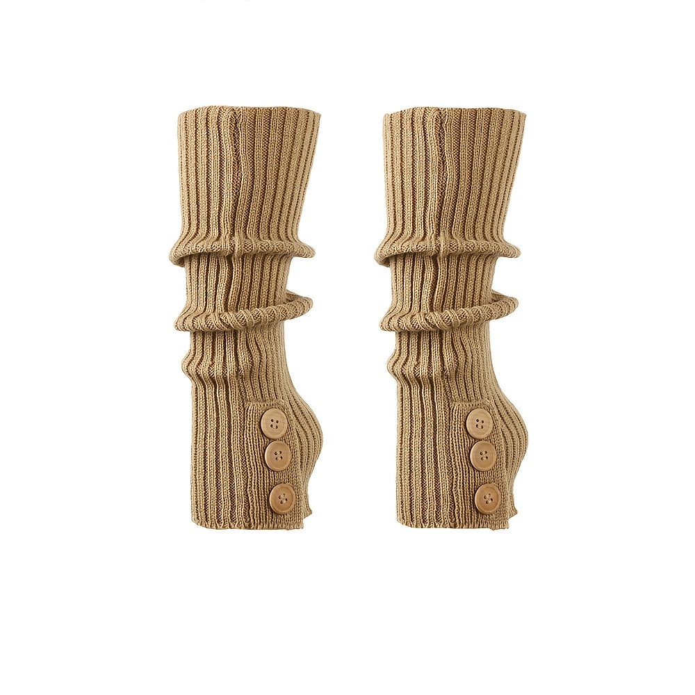 Button Decor Knit Leg Warmers Knee High Socks