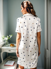 Heart Print NightDress Short Sleeve Pajama Dress